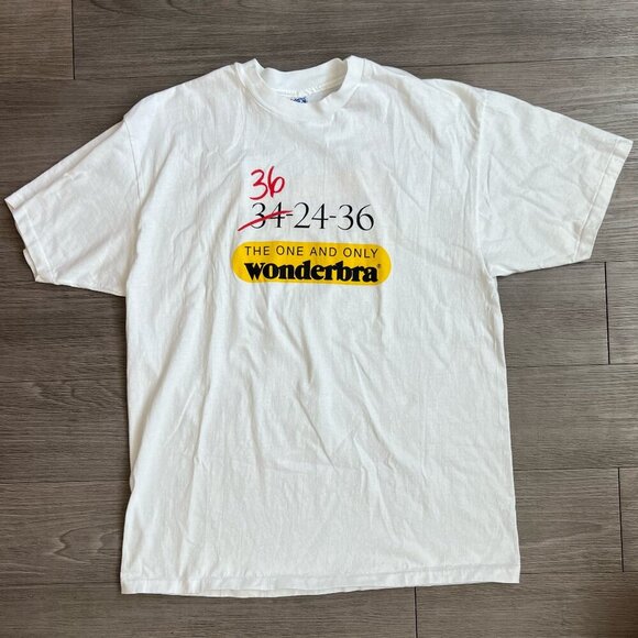 Vintage 90s Wonderbra Double Sided White Graphic T-Shirt Hanes Beefy Size XL - Picture 1 of 5